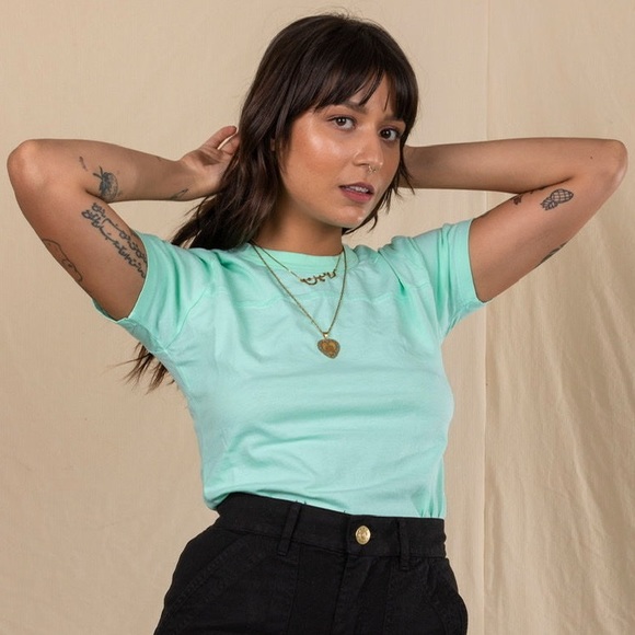 NWOT Big Bud Press Jr. Varsity Tee Mint Green Size Petite - Picture 1 of 8